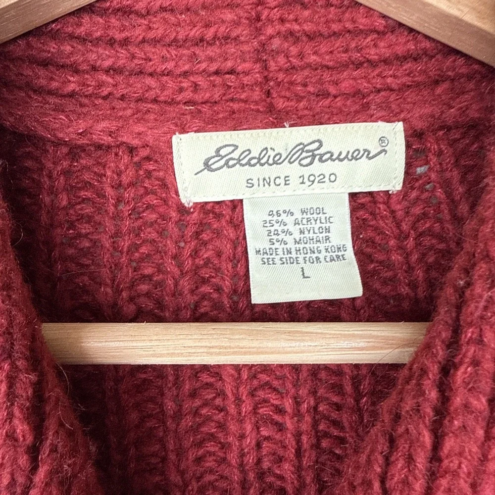 Vintage Eddie Bauer Fair Isle Wool Zip Sweater Cardigan Women L Nordic Fisherman